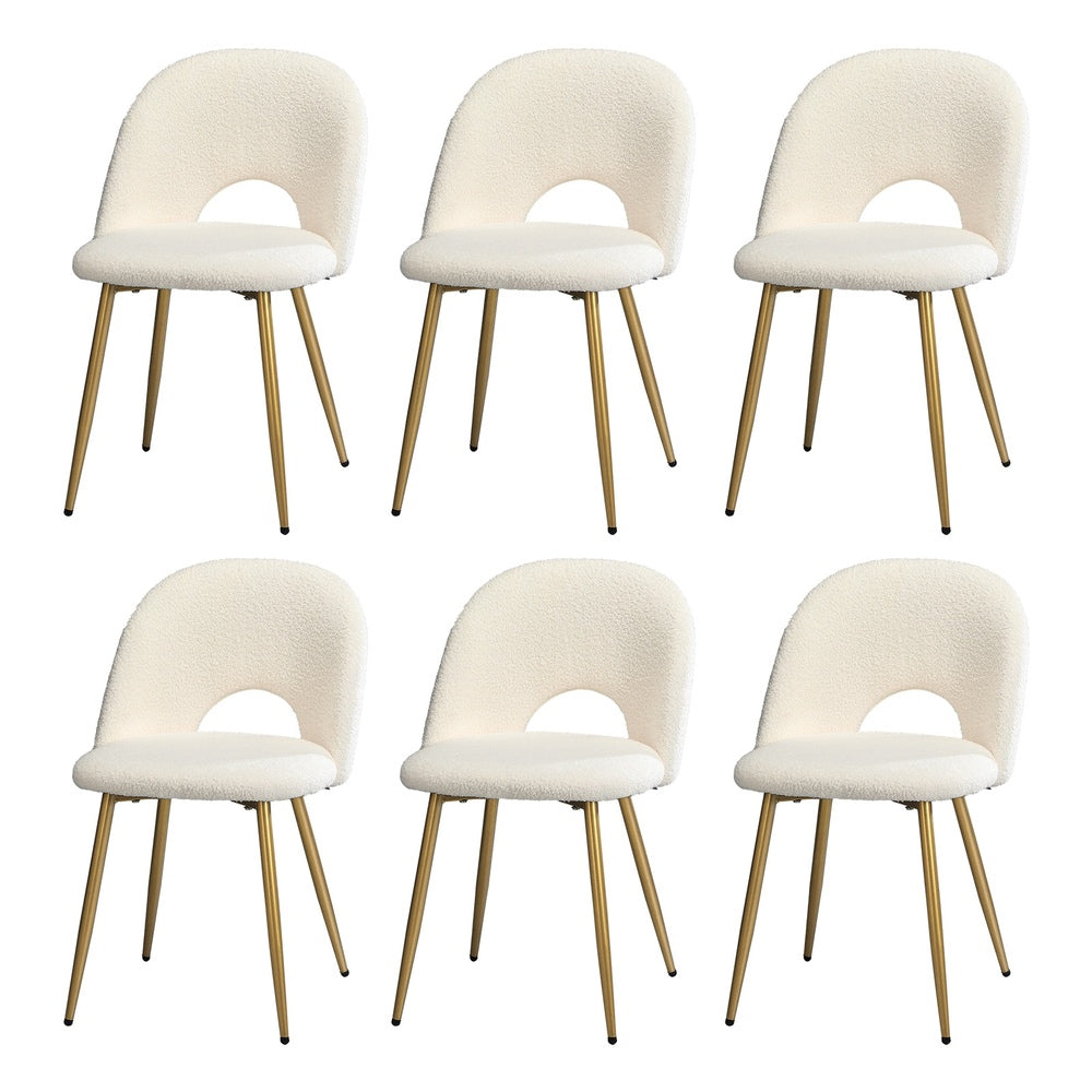 Oikiture 6PCS Dining Chairs Armchair Sherpa Golden White