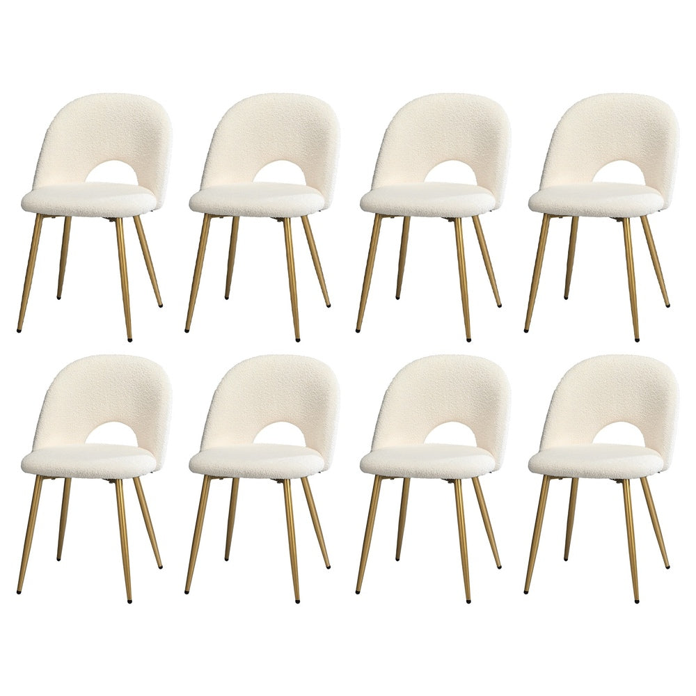 Oikiture 8PCS Dining Chairs Armchair Sherpa Golden White