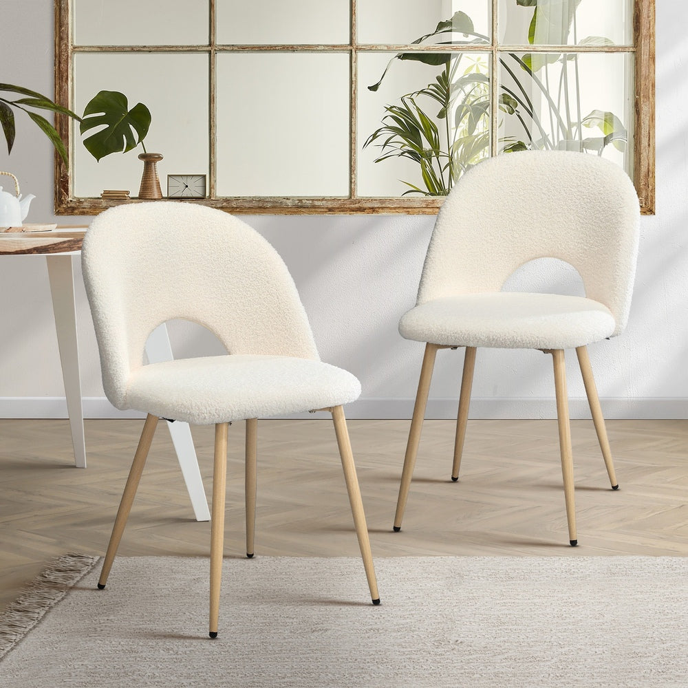 Oikiture 2PCS Dining Chairs Armchair Sherpa Wooden White