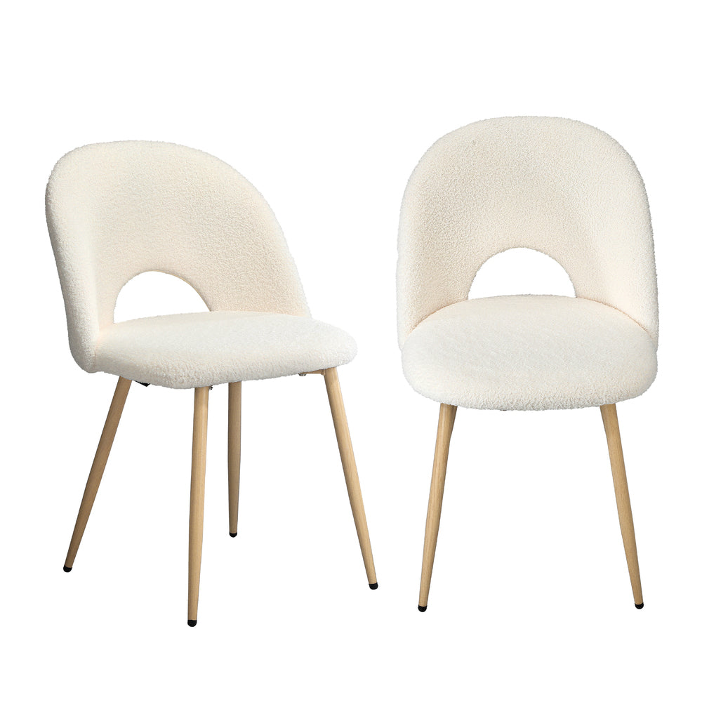 Oikiture 2PCS Dining Chairs Armchair Sherpa Wooden White