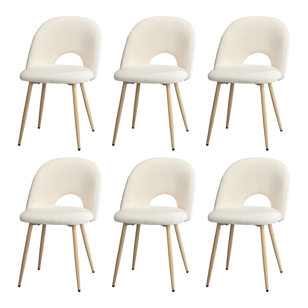 Oikiture 6PCS Dining Chairs Armchair Sherpa Wooden White
