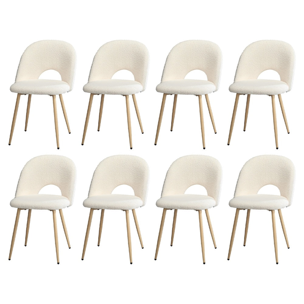 Oikiture 8PCS Dining Chairs Armchair Sherpa Wooden White