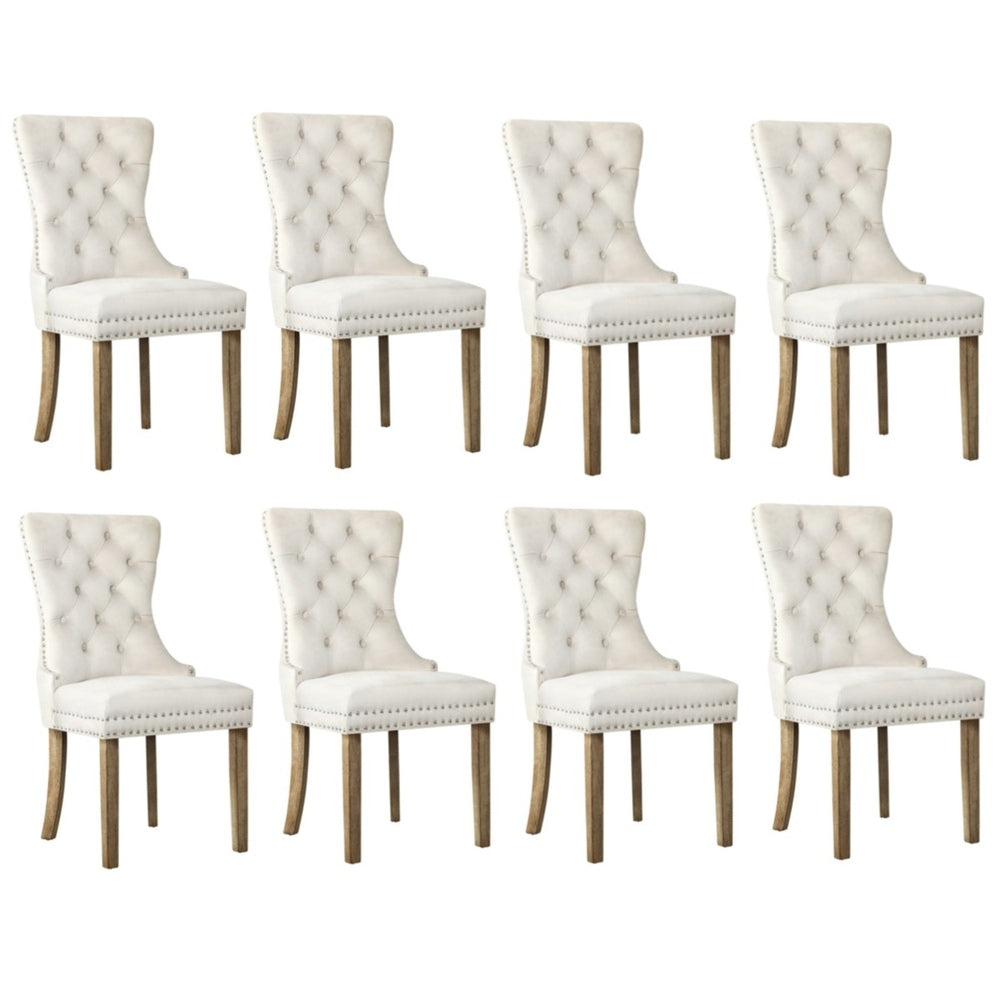 Oikiture 8x Velvet Dining Chairs French Provincial Tufted Beige