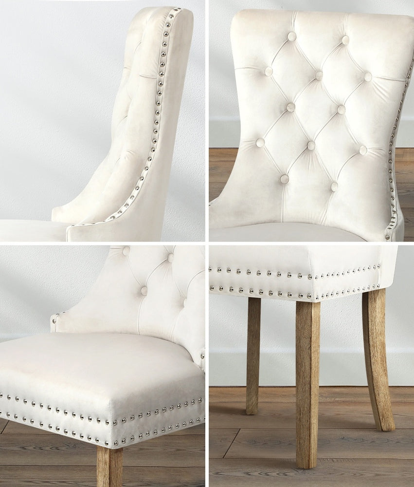 Oikiture 8x Velvet Dining Chairs French Provincial Tufted Beige