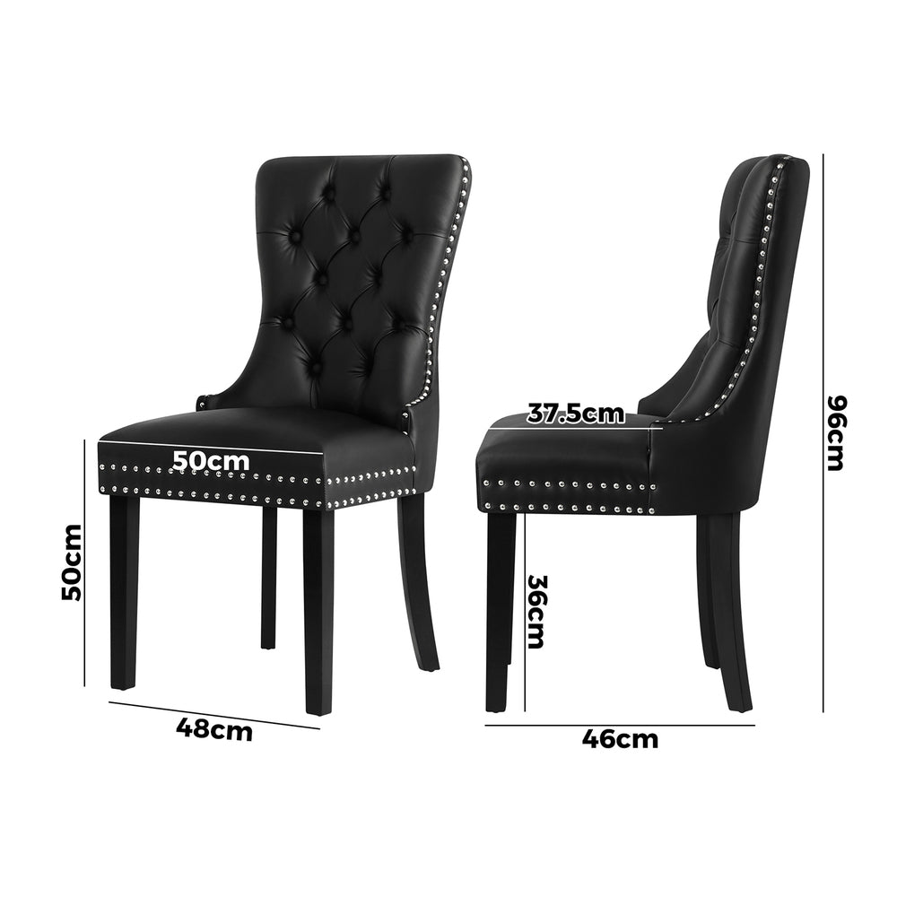 Oikiture 2x Dining Chairs French Provincial Tufted PU Leather Black