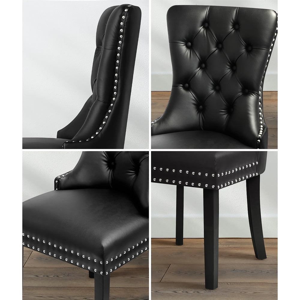 Oikiture 4x Dining Chairs French Provincial Tufted PU Leather Black