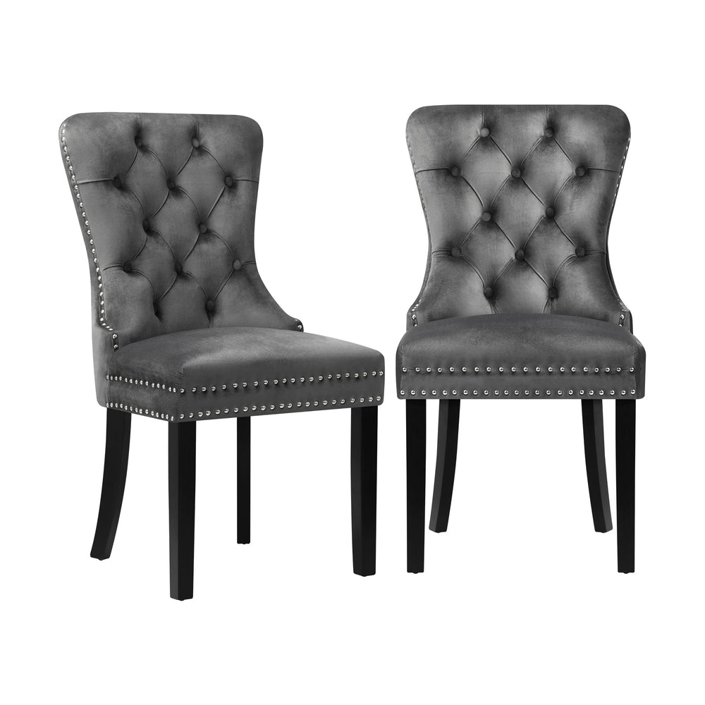 Oikiture 4x Velvet Dining Chairs French Provincial Tufted Grey