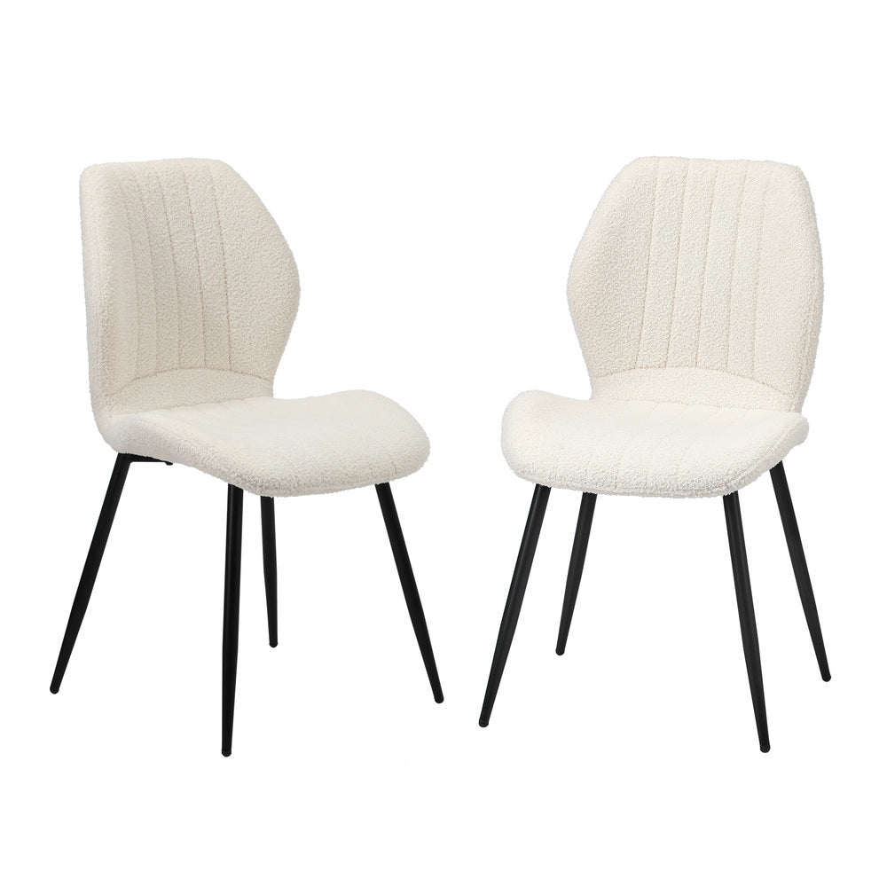 Oikiture Set of 2 Dining Chairs Padded Seat Armless Boucle White