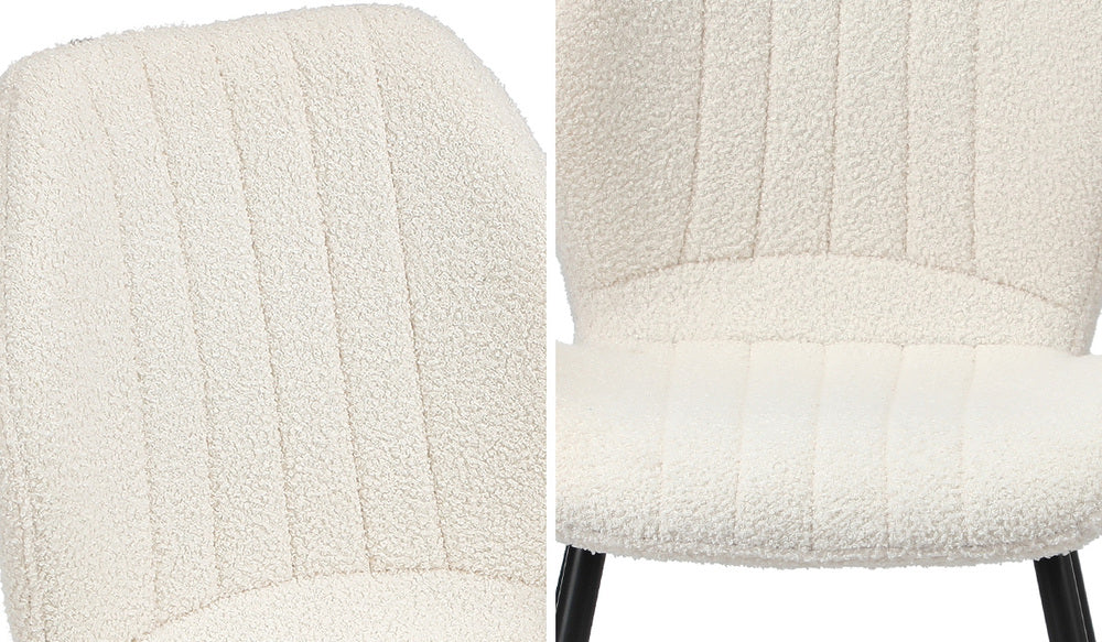 Oikiture Set of 2 Dining Chairs Padded Seat Armless Boucle White