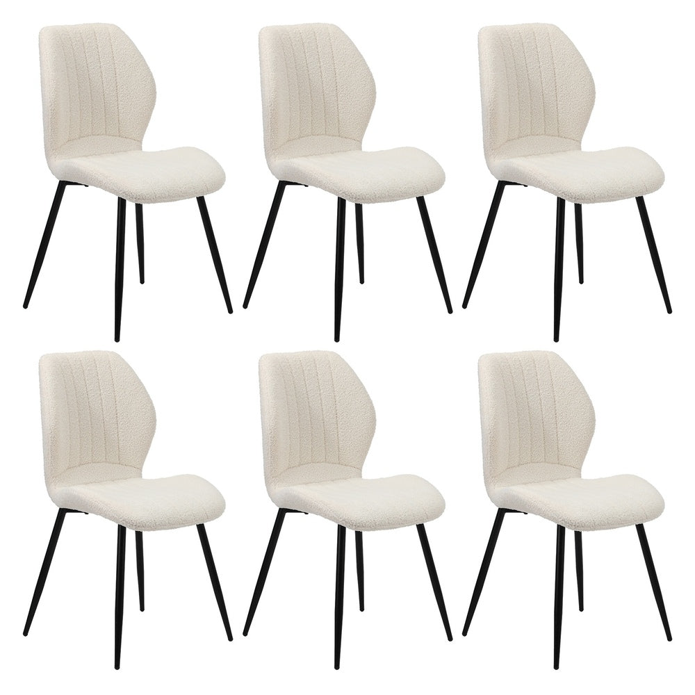 Oikiture Set of 6 Dining Chairs Padded Seat Armless Boucle White