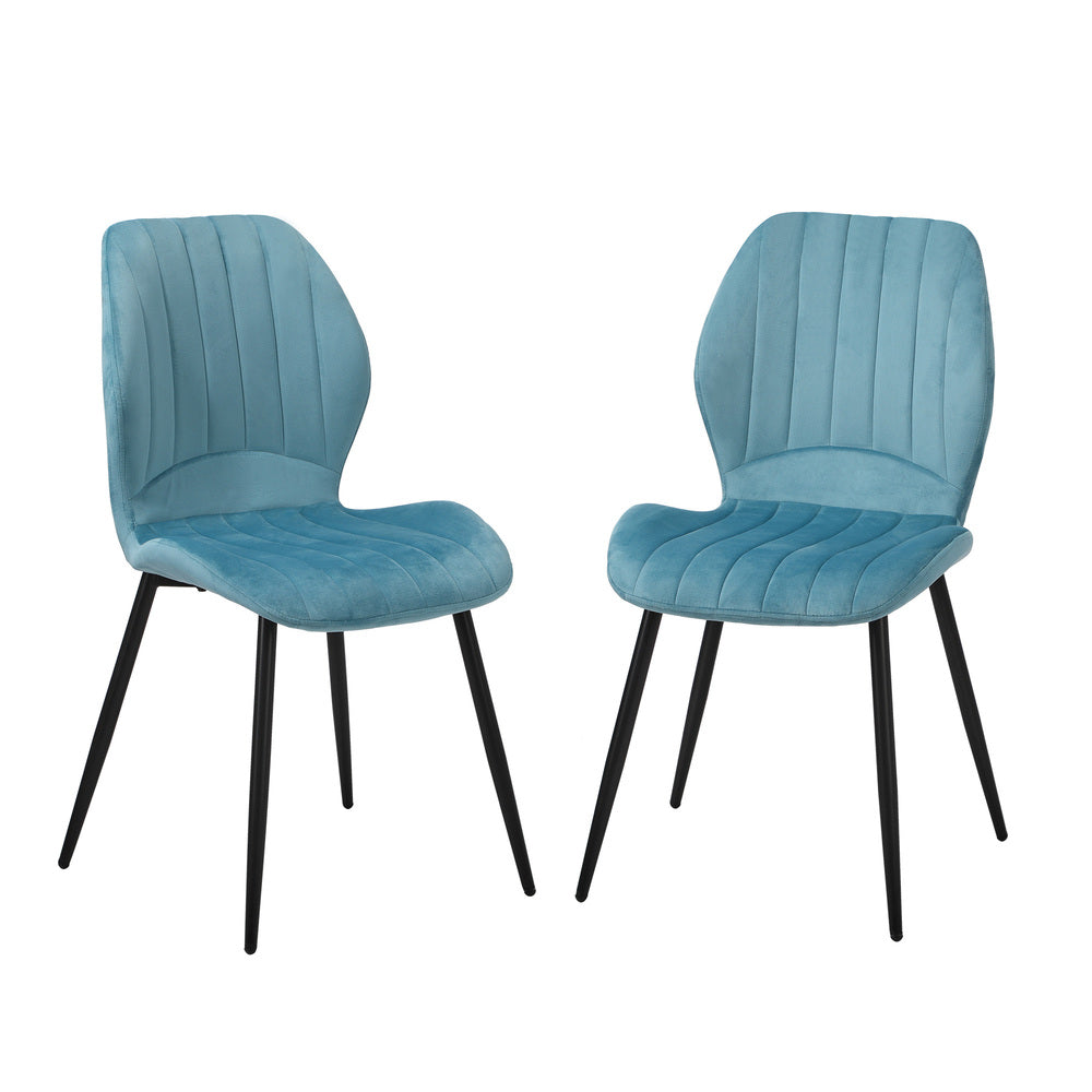 Oikiture Set of 2 Dining Chairs Padded Seat Armless Velvet Blue
