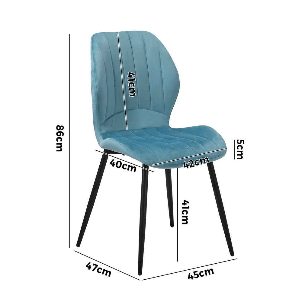 Oikiture Set of 2 Dining Chairs Padded Seat Armless Velvet Blue