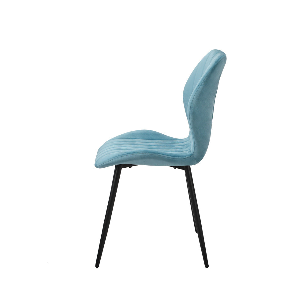 Oikiture Set of 2 Dining Chairs Padded Seat Armless Velvet Blue