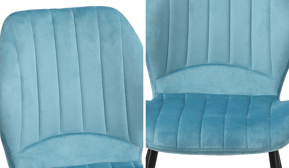 Oikiture Set of 2 Dining Chairs Padded Seat Armless Velvet Blue