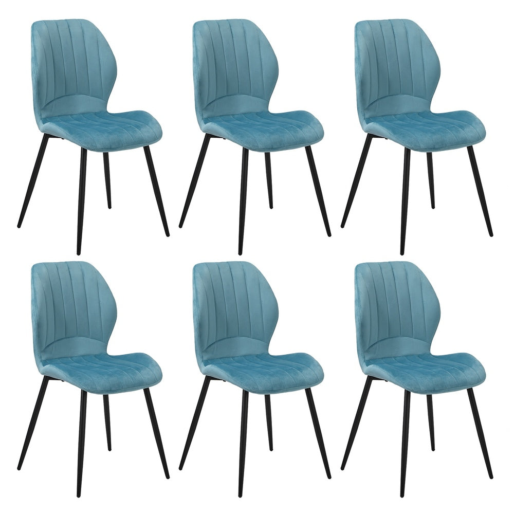 Oikiture Set of 6 Dining Chairs Padded Seat Armless Velvet Blue