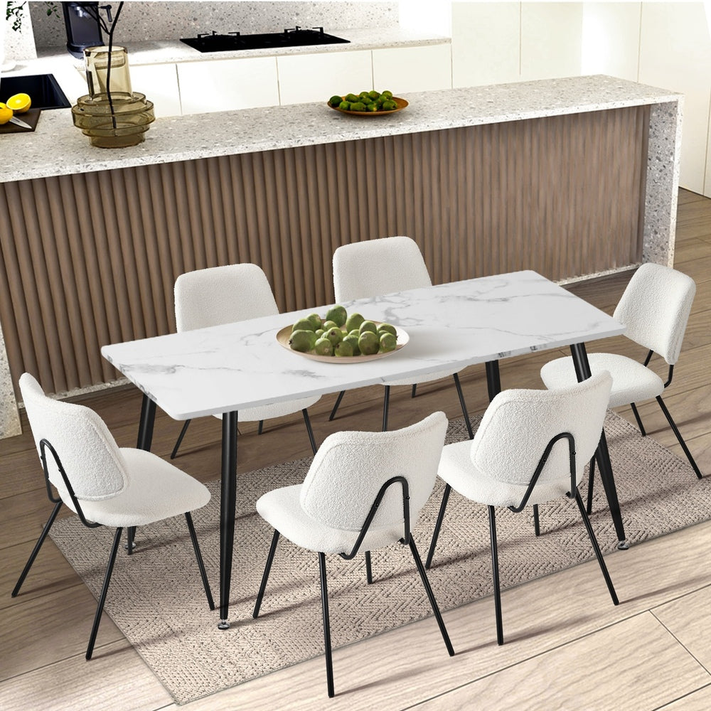 Oikiture 6x Dining Chair Vintage Retro Sherpa Padded White
