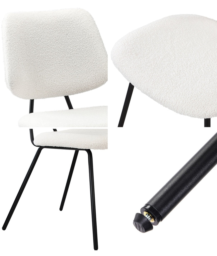Oikiture 6x Dining Chair Vintage Retro Sherpa Padded White