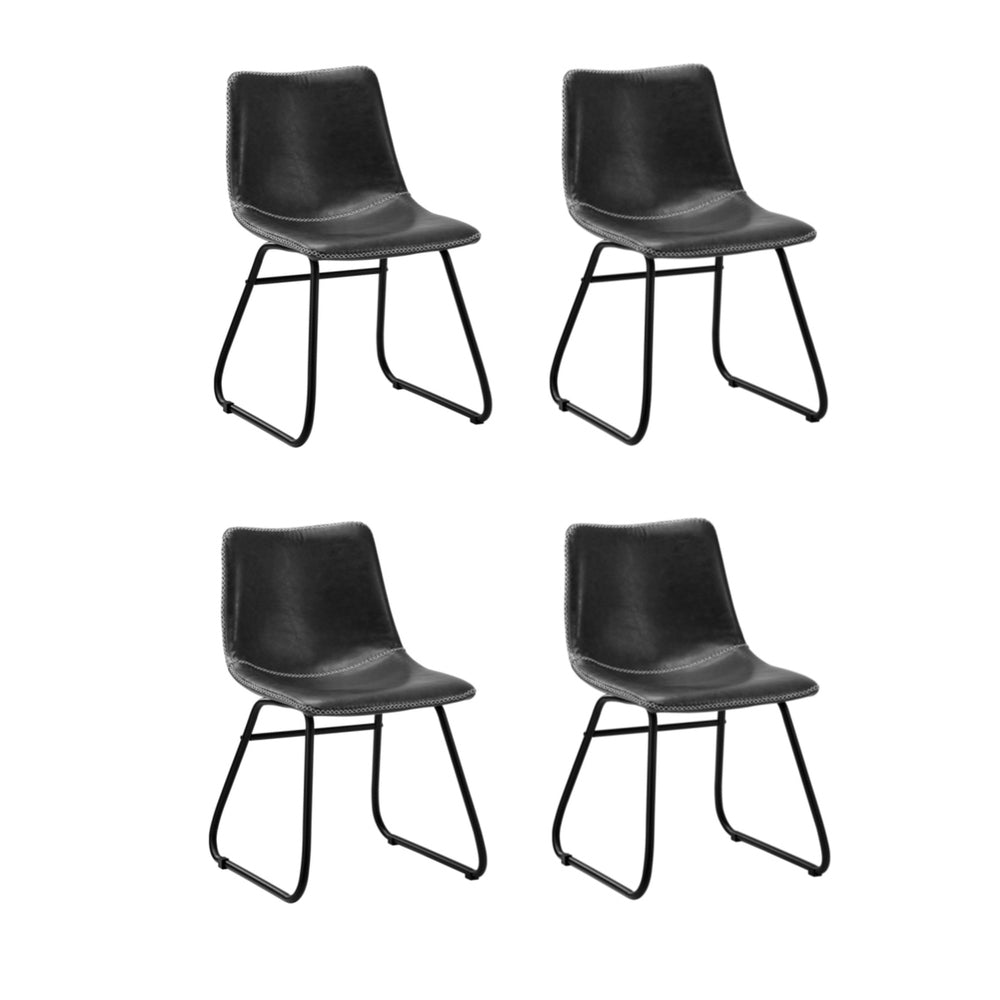 Oikiture 4x Dining Chairs Retro Padded Seat PU Grey