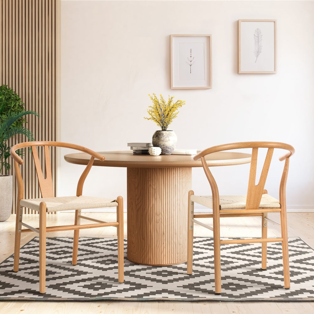 Oikiture Set of 2 Wooden Dining Chair Wishbone Shaped Chair