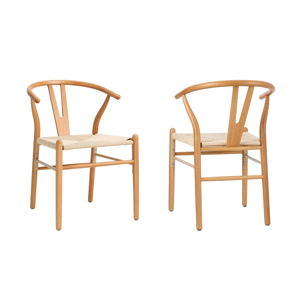 Oikiture Set of 2 Wooden Dining Chair Wishbone Shaped Chair