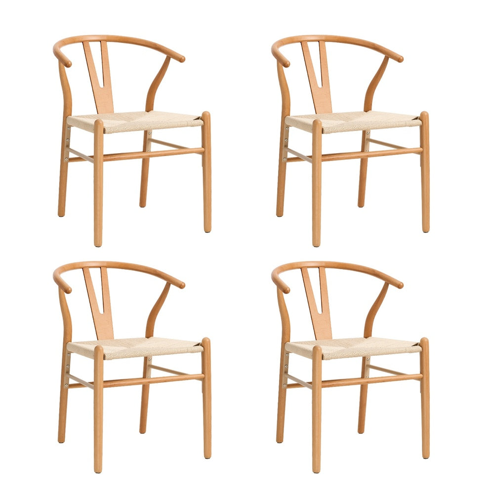 Oikiture Set of 4 Wooden Dining Chair Wishbone Shaped Chair