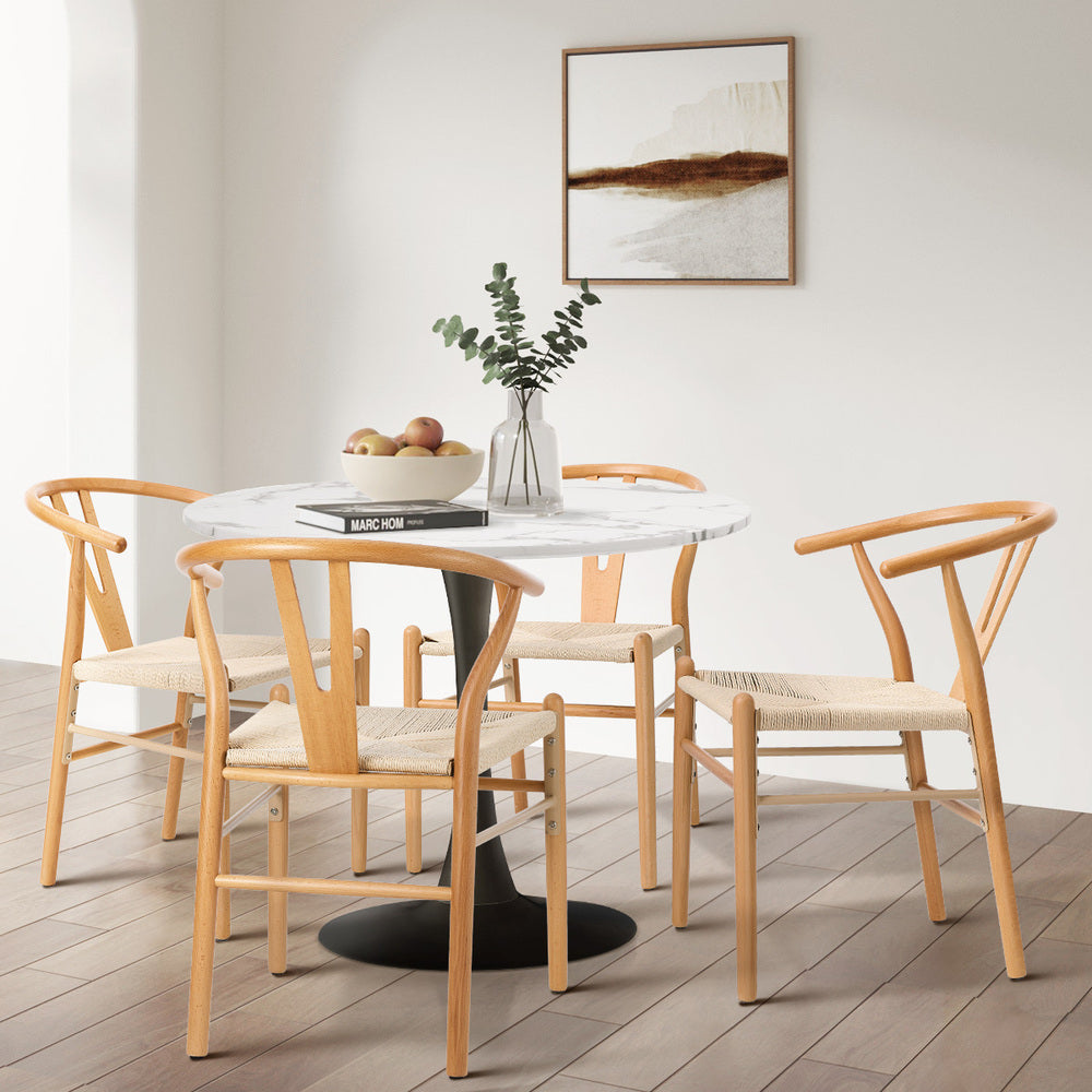 Oikiture Set of 4 Wooden Dining Chair Wishbone Shaped Chair