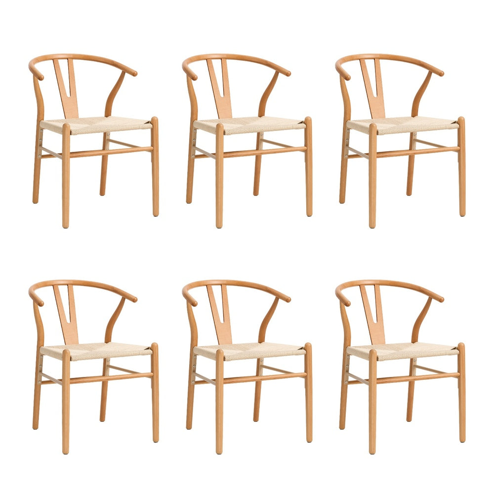 Oikiture Set of 6 Wooden Dining Chair Wishbone Shaped Chair