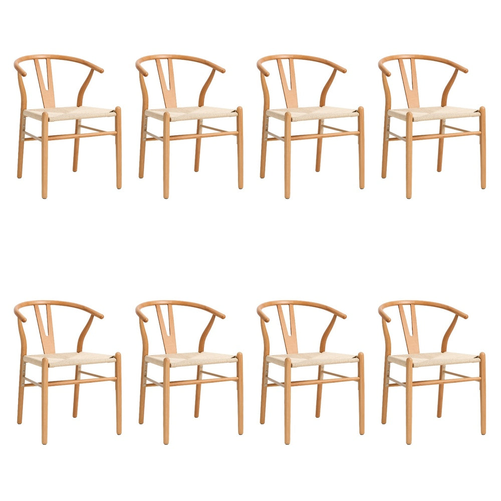 Oikiture Set of 8 Wooden Dining Chair Wishbone Shaped Chair