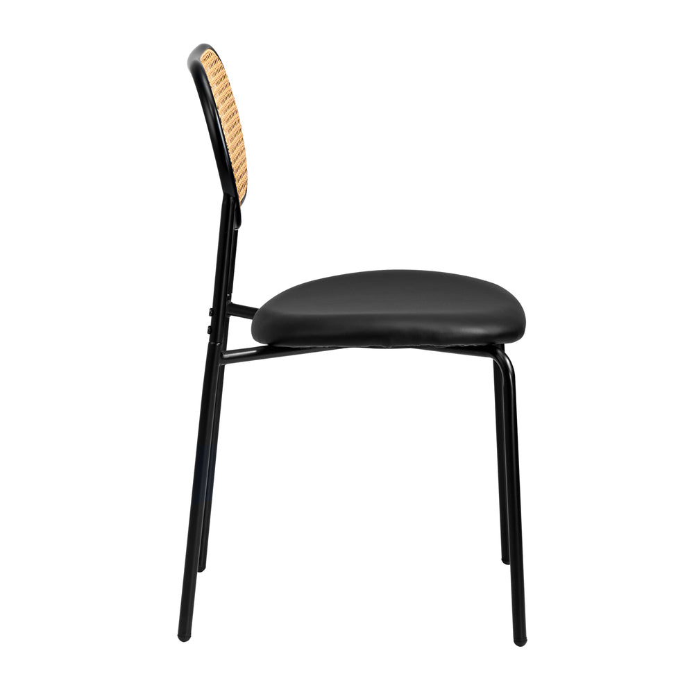 Oikiture 4PCS Dining Chair Rattan Furniture PU Leather Black