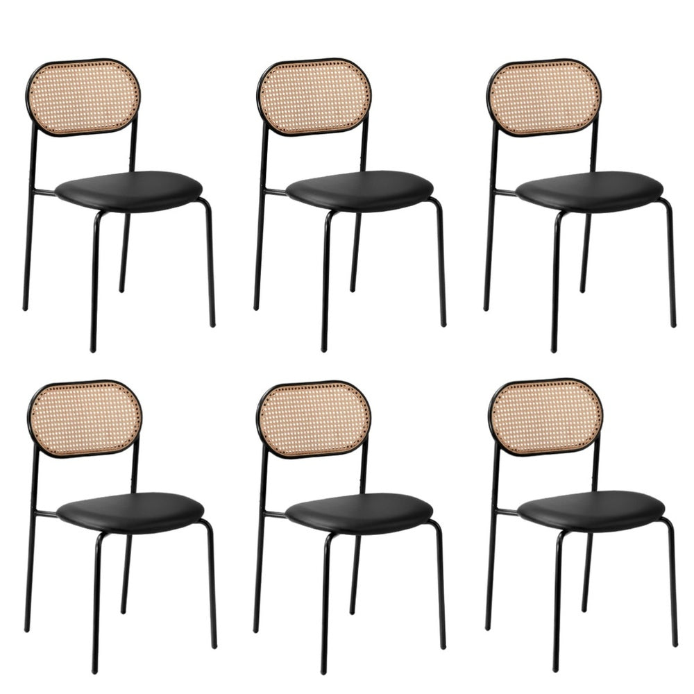 Oikiture 6PCS Dining Chair Rattan Furniture PU Leather Black