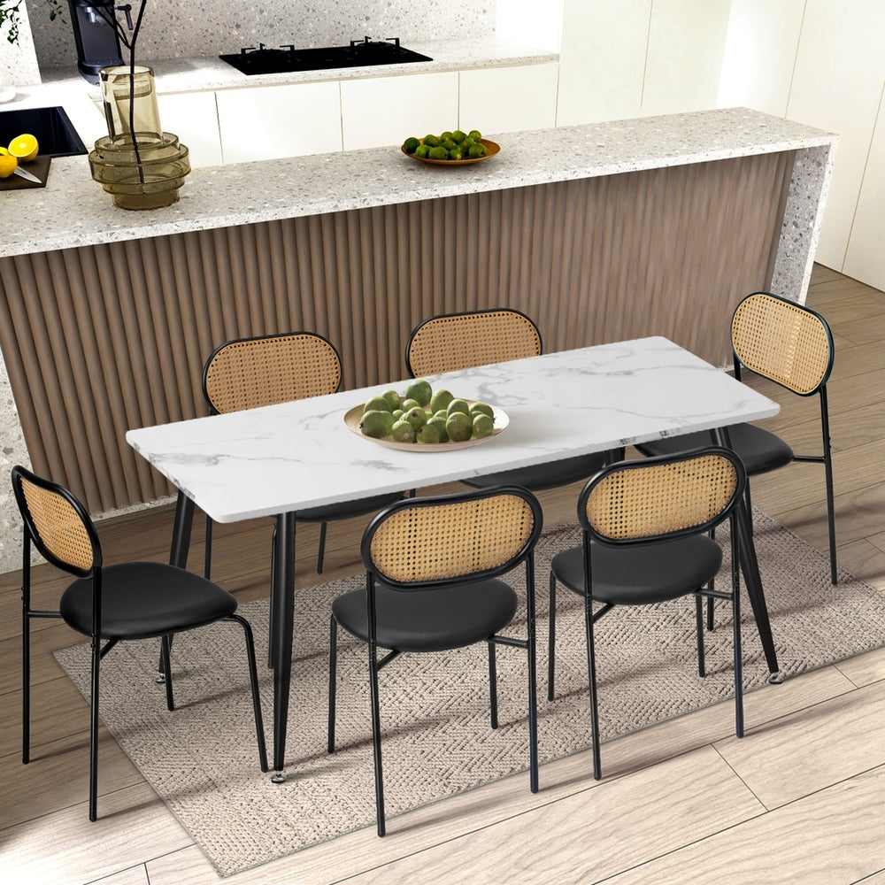Oikiture 6PCS Dining Chair Rattan Furniture PU Leather Black