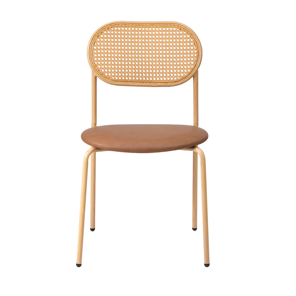 Oikiture 4PCS Dining Chair Rattan Furniture PU Leather Brown