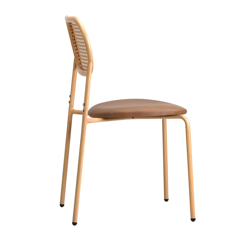 Oikiture 4PCS Dining Chair Rattan Furniture PU Leather Brown