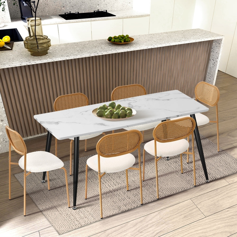 Oikiture 6PCS Dining Chair Rattan Furniture Sherpa White