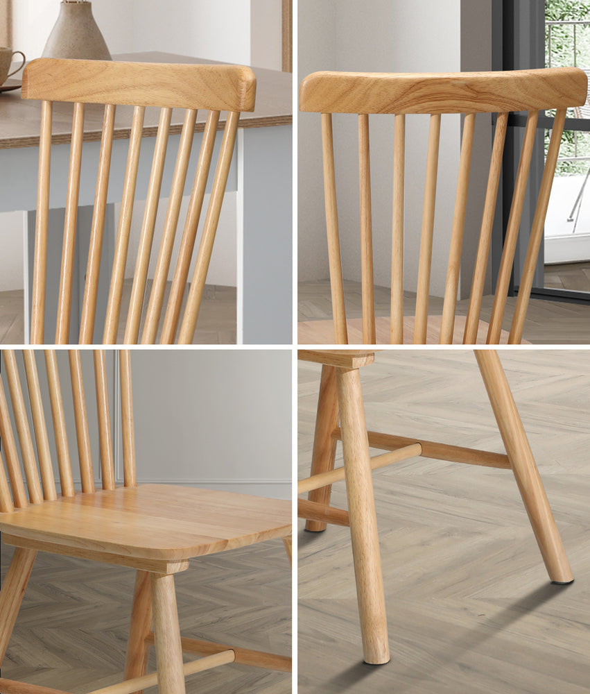 Oikiture 2x Dining Chairs Minimalist Vertical Back Wooden