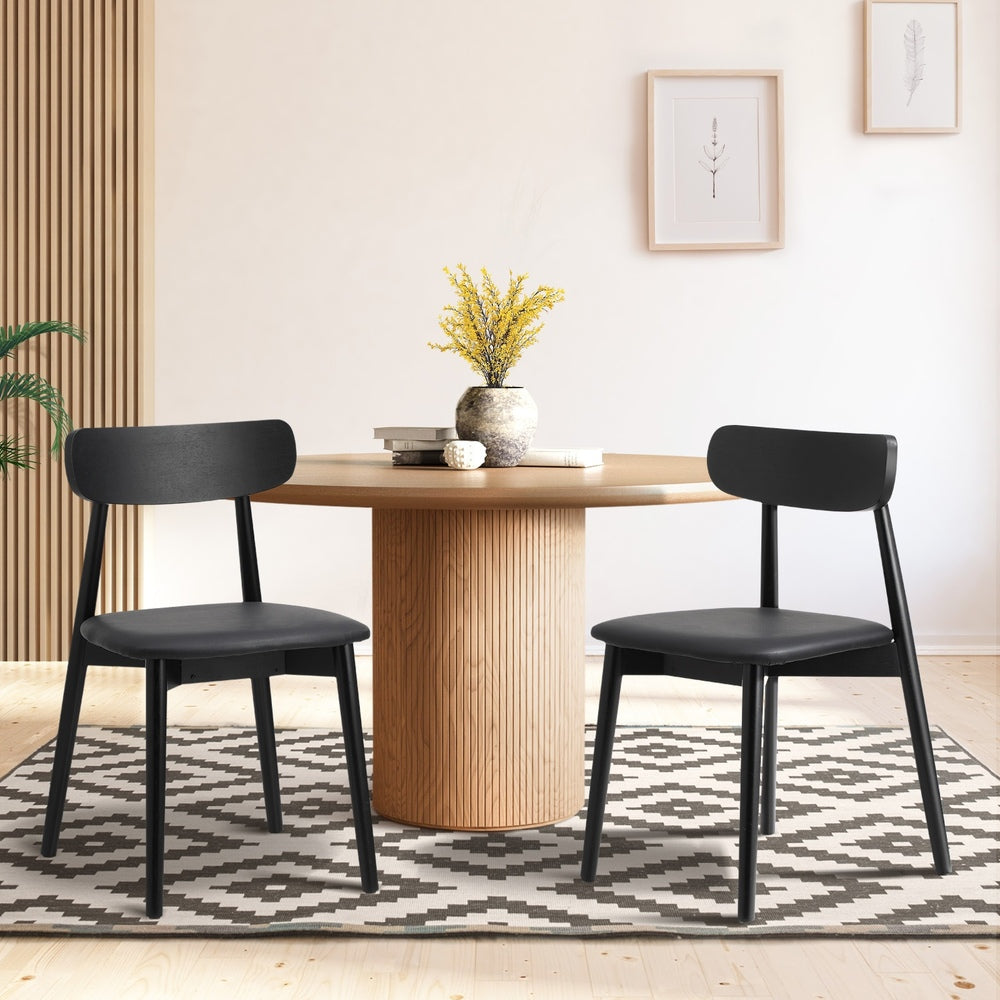 Oikiture 2x Dining Chairs PU Leather Solid Wood Cafe Lounge Black