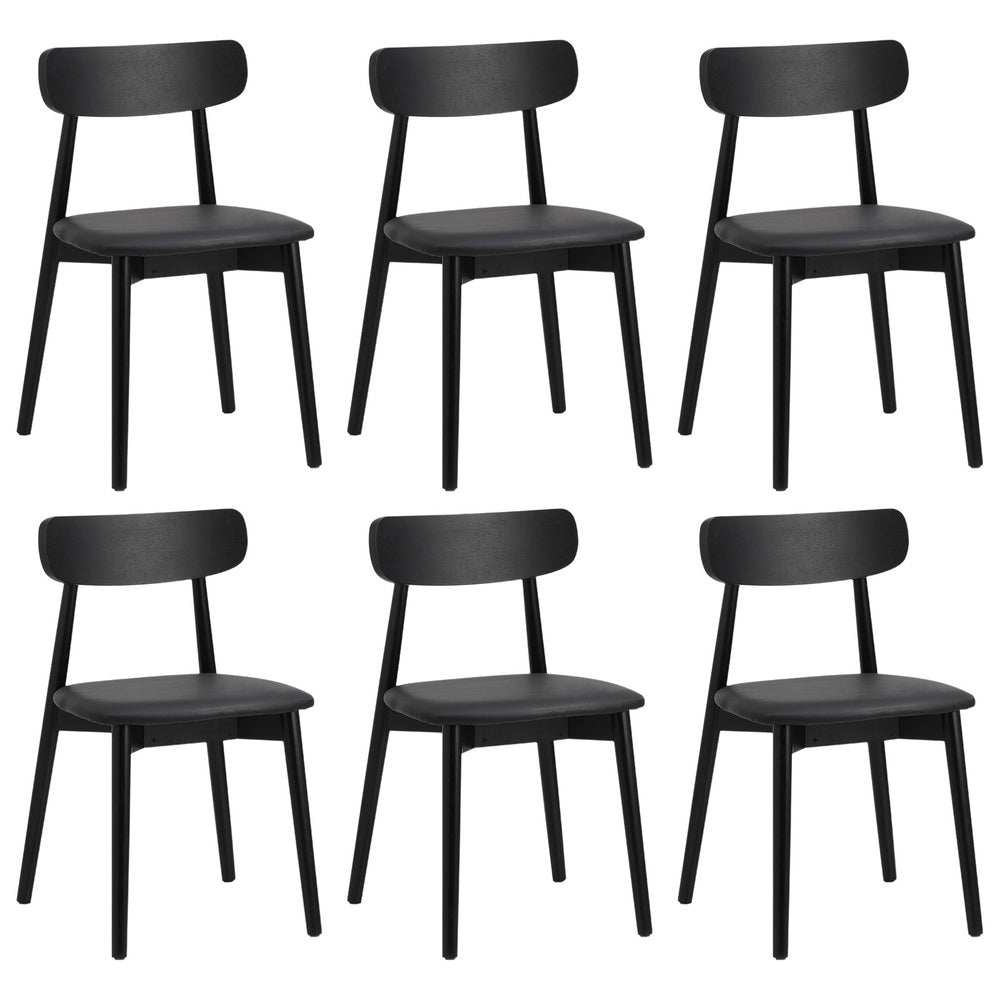Oikiture 6x Dining Chairs PU Leather Solid Wood Black