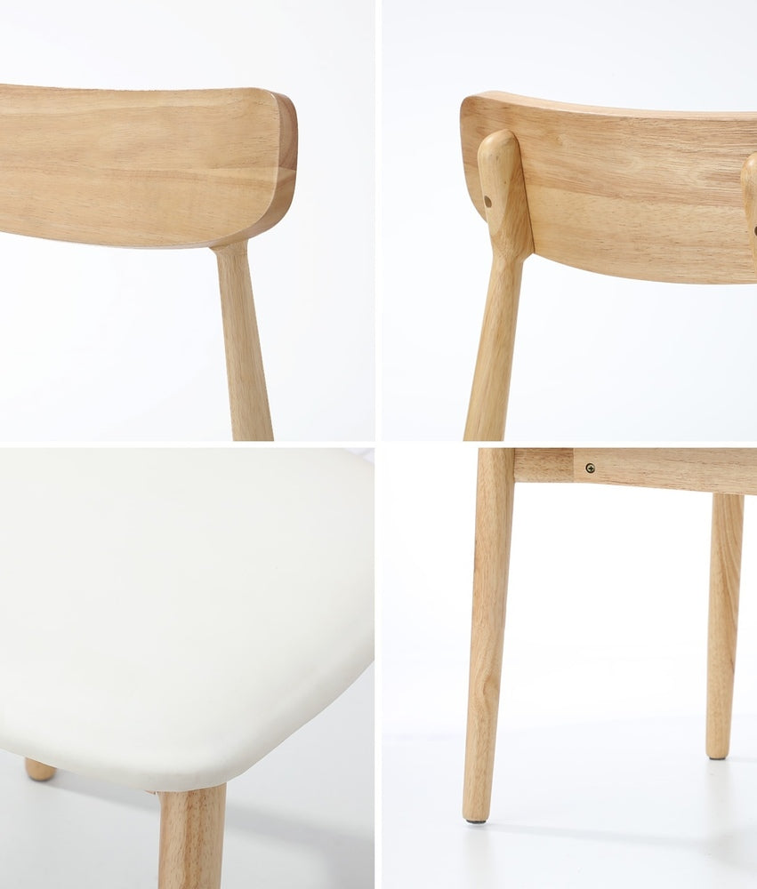 Oikiture 4x Dining Chairs PU Leather Solid Wood Beige