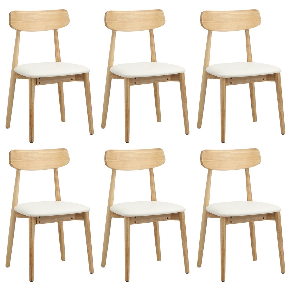 Oikiture 6x Dining Chairs PU Leather Solid Wood Beige