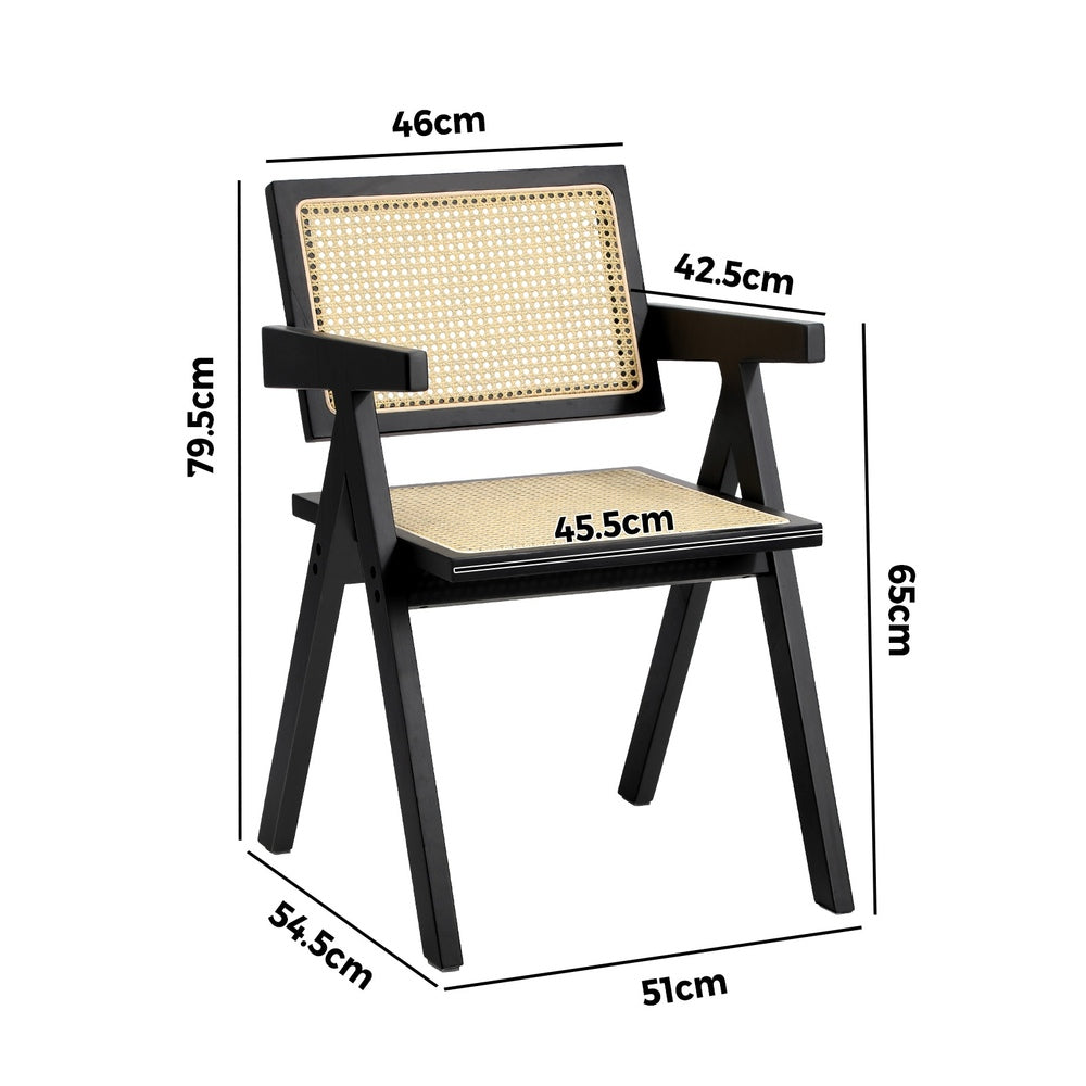 Oikiture 4x Dining Chairs Rattan Chair Wooden Balck