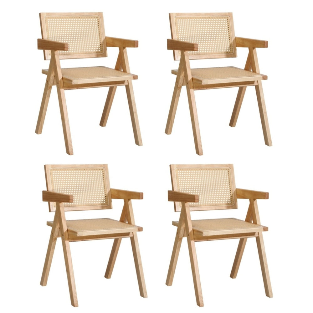 Oikiture 4x Wooden Dining Chairs Rattan Natural