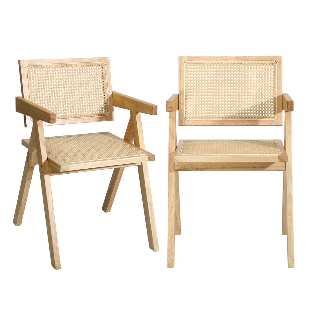 Oikiture 4x Wooden Dining Chairs Rattan Natural