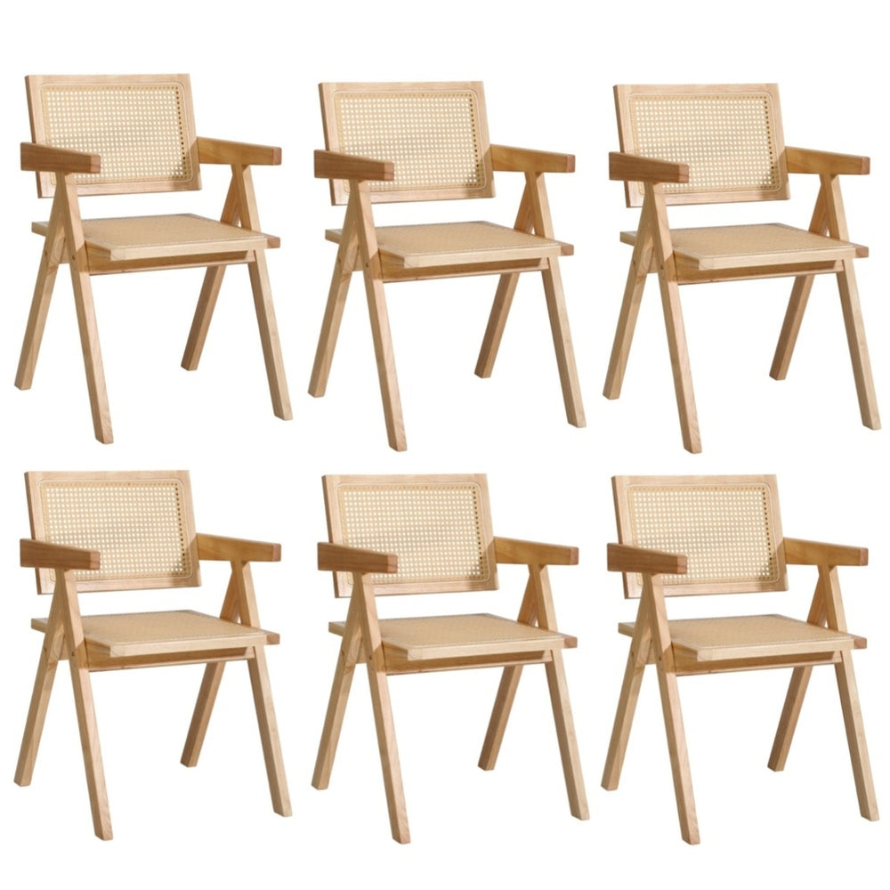 Oikiture 6x Wooden Dining Chairs Rattan Natural