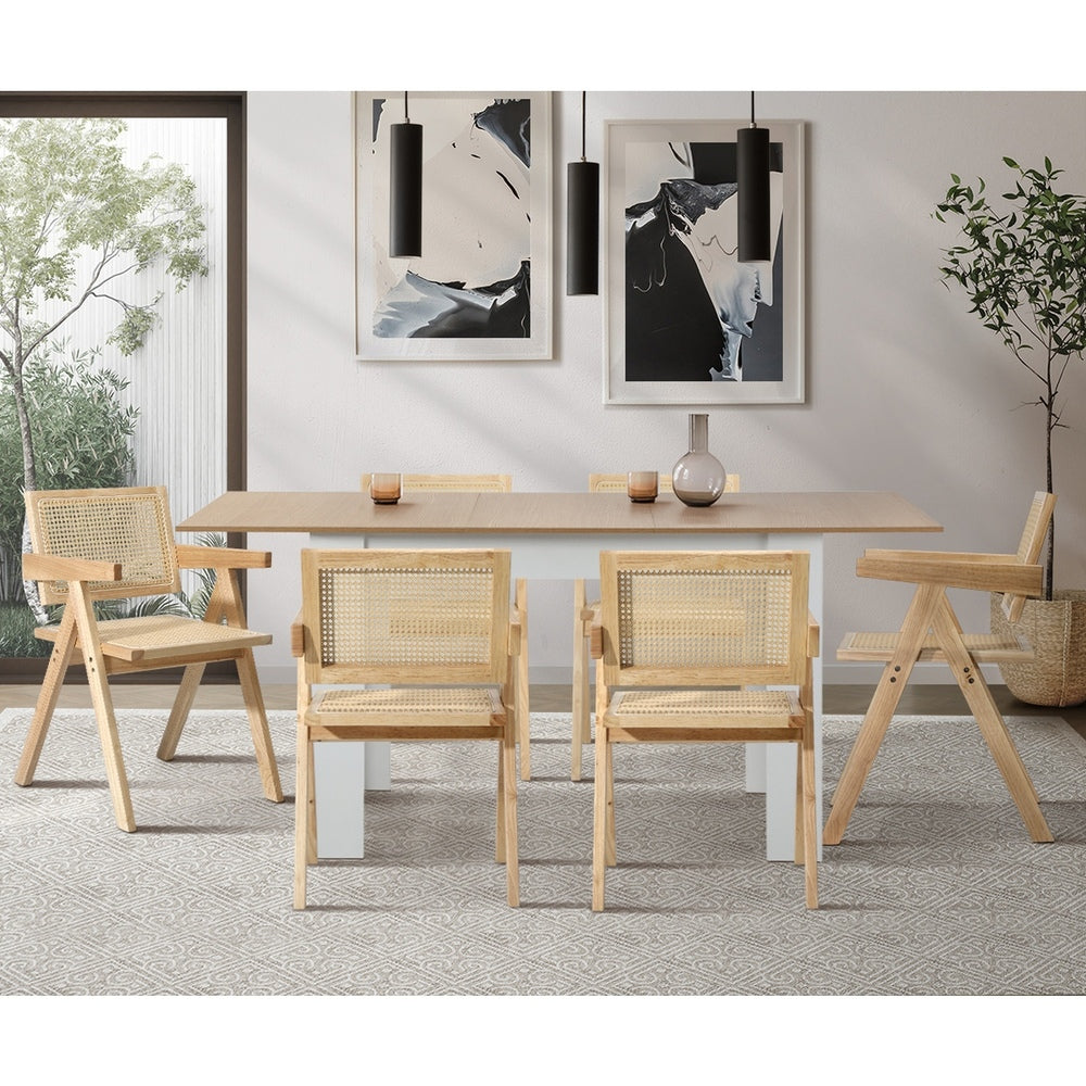 Oikiture 6x Wooden Dining Chairs Rattan Natural