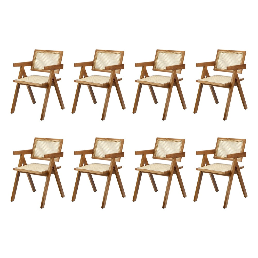 Oikiture 8x Dining Chairs Rattan Chair Wooden Walnut