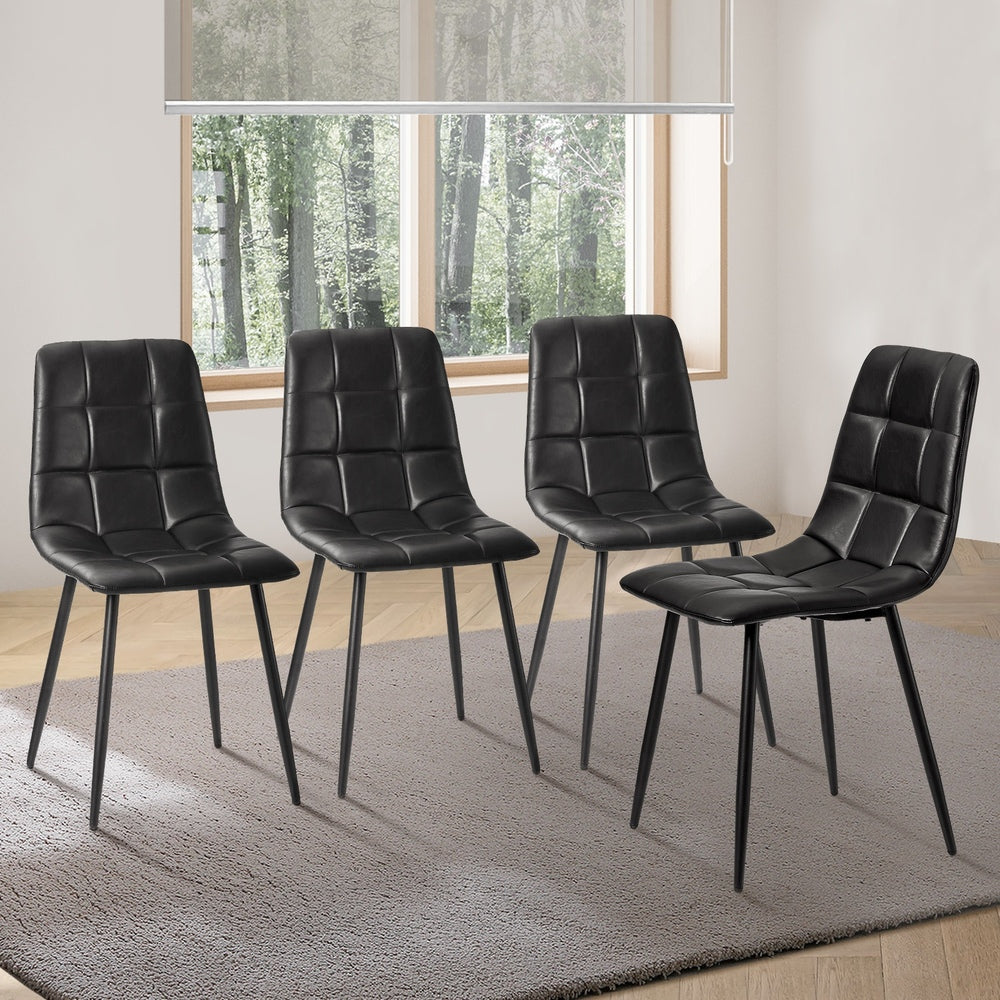 Oikiture 4x Dining Chairs PU Leather Padded Seat Retro Black
