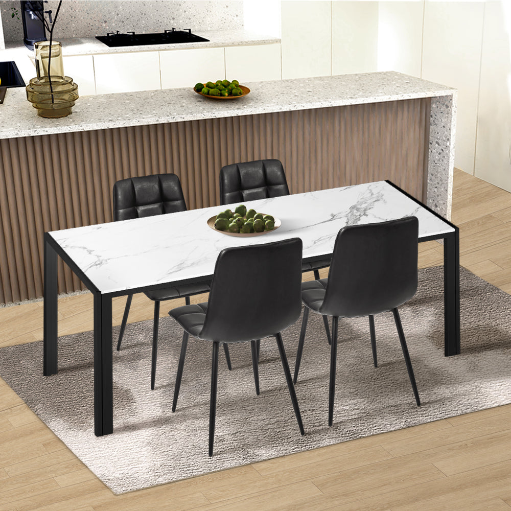 Oikiture 4x Dining Chairs PU Leather Padded Seat Retro Black