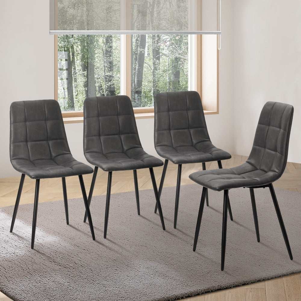 Oikiture 4x Dining Chairs PU Leather Padded Seat Retro Grey