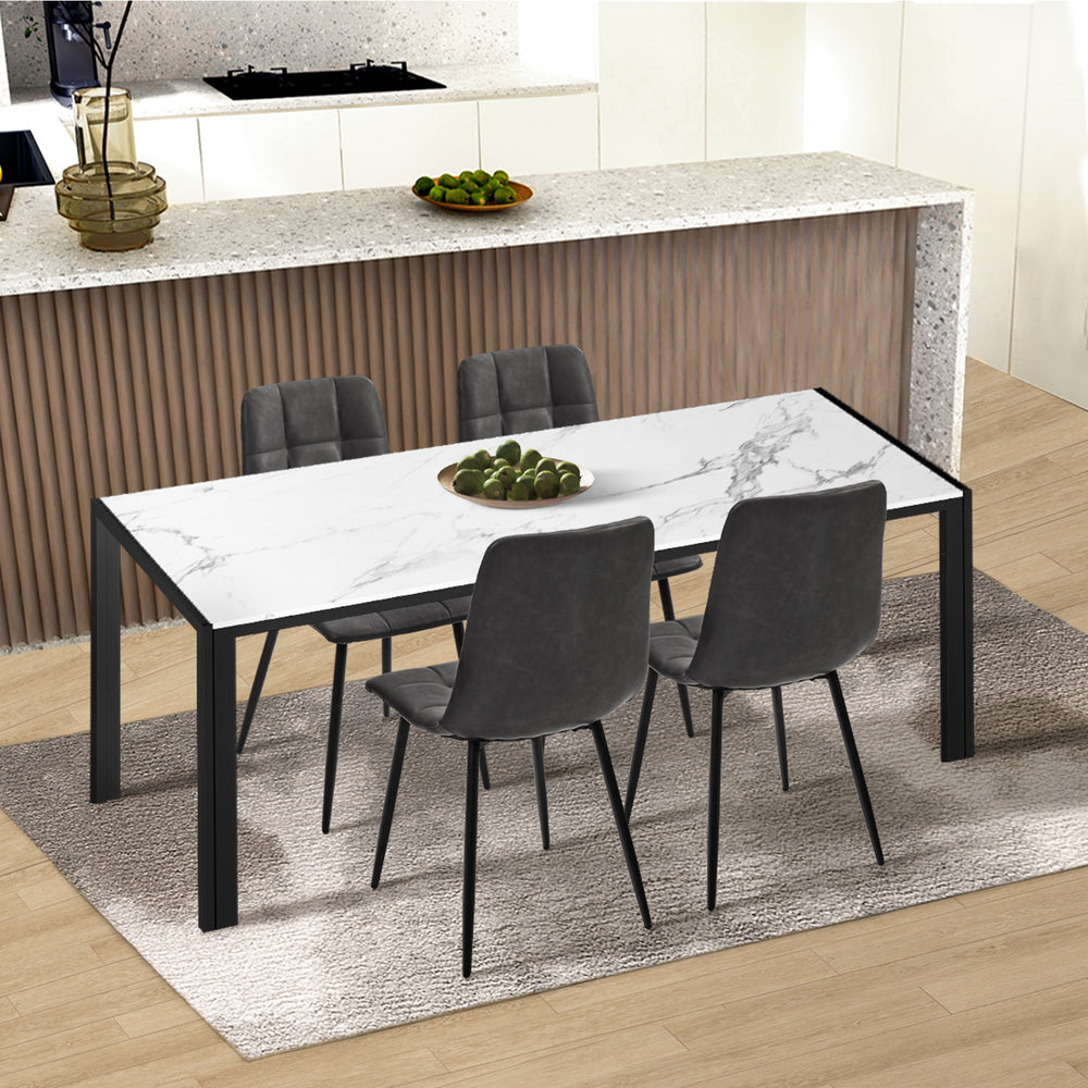 Oikiture 4x Dining Chairs PU Leather Padded Seat Retro Grey