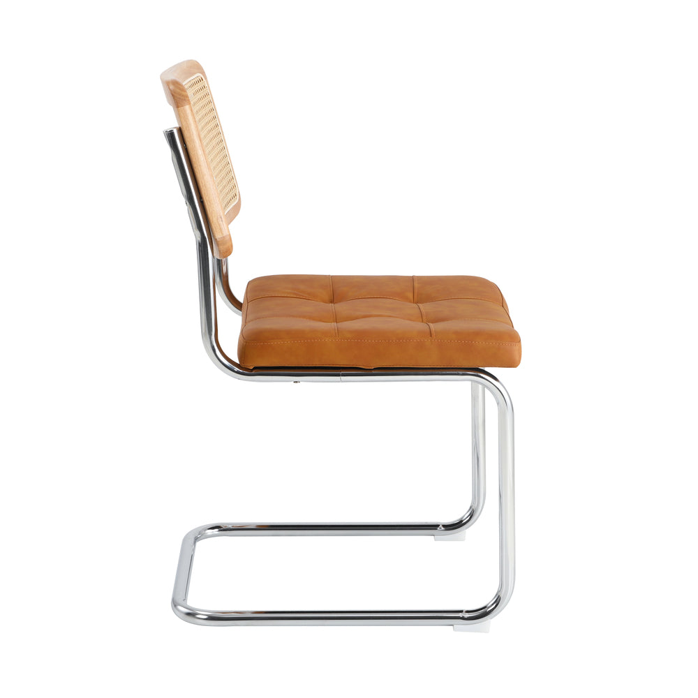 Oikiture 2x Rattan Dining Chair Steel Frame Leather Seat Brown